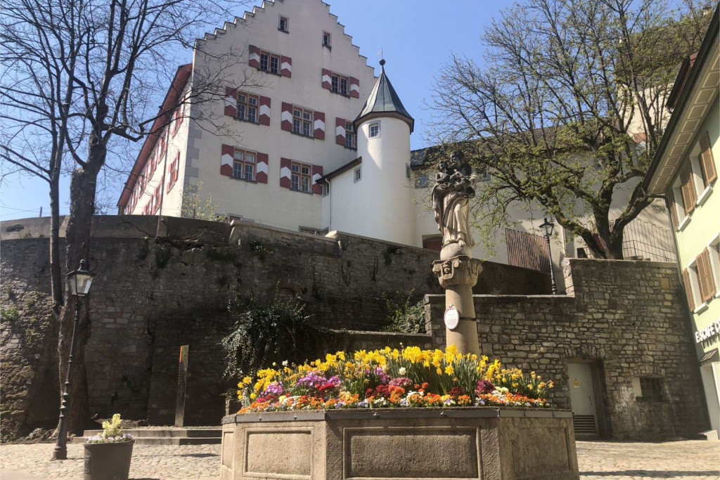 Marienbrunnen in Tiengen im Sommer